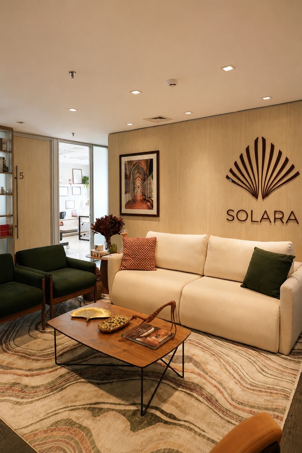 Recepção da Solara com identidade visual e ambiente acolhedor